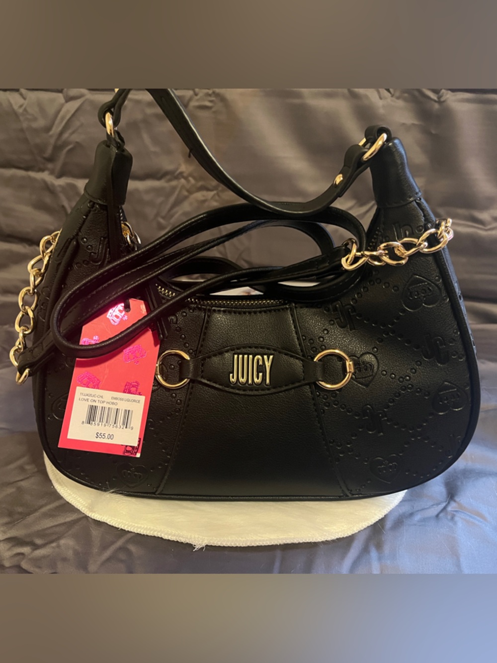 Juicy Couture Black Quilted Shoulder Bag with Gold Accents